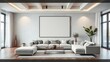 © prachaya - Spacious modern living room featuring a mockup wall art display, relaxing, lifestyle, contemporary