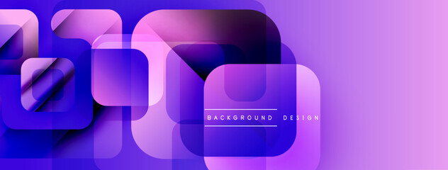 Poster - Abstract geometric pattern. Purple, blue gradients create modern design. Rounded squares overlap, forming dynamic composition.
