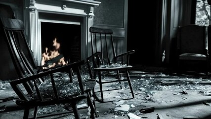 Poster - A warm and cozy room with a fireplace as the central focal point, perfect for use in interior design or lifestyle scenes