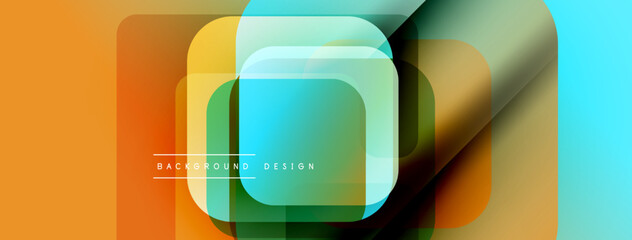 Aufkleber - Abstract geometric layers overlap. Vibrant colors create modern design. Smooth gradients suggest depth, texture. Minimal text present.
