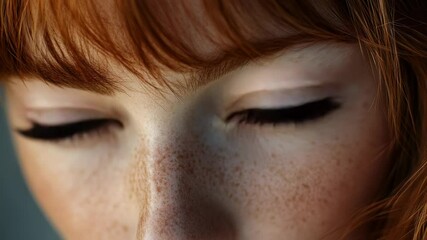 Fototapete - A close-up shot of a woman's eyes and surrounding facial features, including freckles
