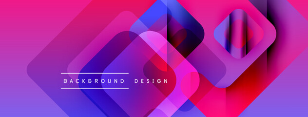 Poster - Abstract geometric shapes overlap, creating vibrant pinks, purples, blues. Modern design elements suggest dynamic visual experience.
