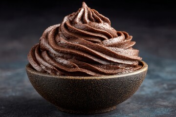 Poster - Delicious chocolate mousse served in a rustic bowl, showcasing smooth texture and rich flavor perfect for dessert lovers