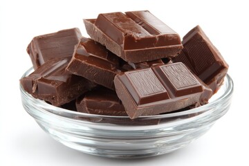 Poster - Rich chocolate pieces in a glass bowl, perfect for baking or snacking