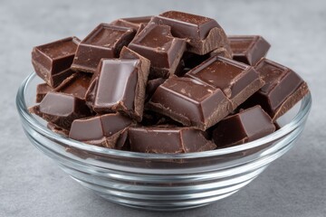 Poster - Dark chocolate pieces stacked in a clear bowl ready for baking or snacking
