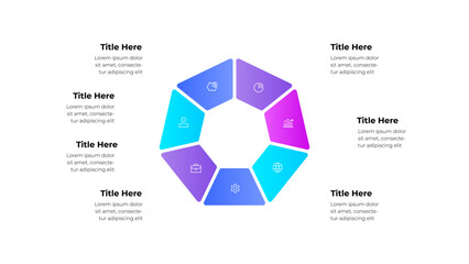 Aufkleber - Infographic template showcasing a circular process flow with business and finance-related icons, offering versatility for presentations, data visualization, and project management designs