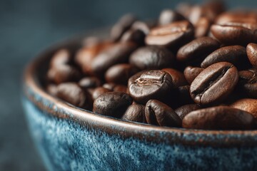 Aufkleber - Freshly roasted coffee beans displayed in a rustic blue bowl enhancing flavor and aroma for brewing