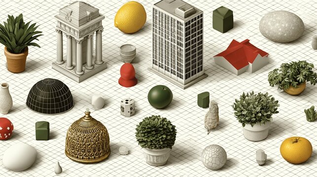 Flat Outlined Geometric Icons Composition
