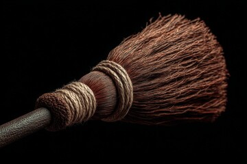Poster - Detail of a handcrafted broom showcasing intricate fibers and craftsmanship in a studio setting