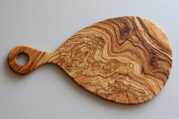 Aufkleber - Beautiful handcrafted olive wood serving board with unique grain patterns showcased on a clean white surface