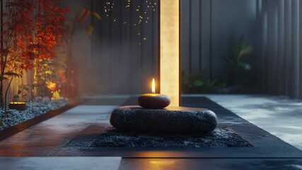 Poster - A single stone placed on a rug in a room