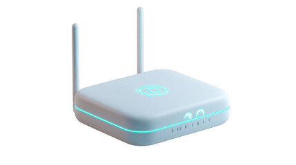 Poster - minimalist wireless router showcasing a neon 10g logo, emitting a soft, futuristic glow, isolated on