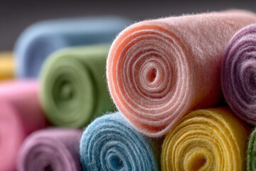 Aufkleber - Colorful rolls of felt fabric organized in a creative display for crafting projects in a bright room