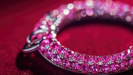 Poster - Close-up shot of a pink bracelet on a bright red surface, ideal for use in fashion and beauty compositions