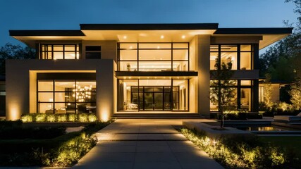 Poster - Large modern house with a pool in the front yard