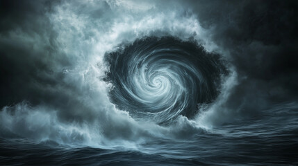 Wall Mural - Dramatic sea funnel with mist rising around the spiral center