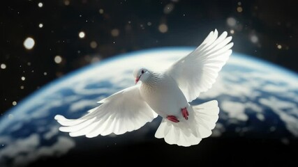 Poster - A white dove soaring above the earth's surface