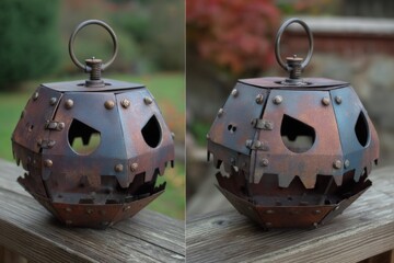 Poster - Unique haunted lantern design crafted from metal showcasing a spooky aesthetic for outdoor decor in autumn