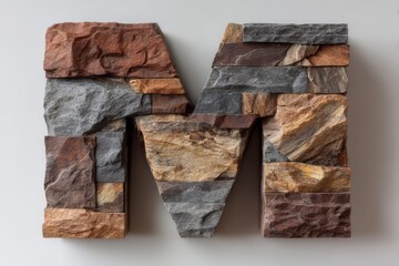 Aufkleber - Decorative stone letter M made from various colored stones displayed on a neutral wall background