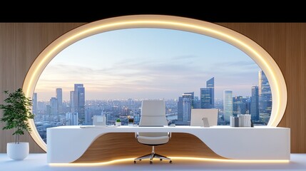 Aufkleber - Modern office interior features a stunning city skyline view