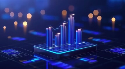 Poster - Digital illustration displaying rising bar graph with connected trend line