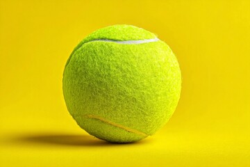 Poster - Bright yellow tennis ball resting on a vibrant background captures attention in a simple yet playful composition