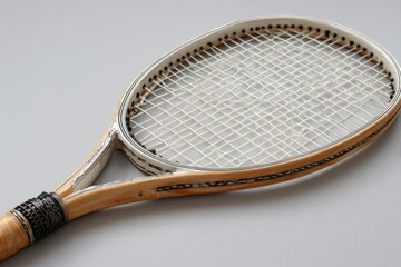 Aufkleber - Vintage wooden tennis racket with intricate craftsmanship showcased on a neutral backdrop in a still setting