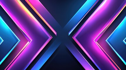 Poster - Abstract geometric composition featuring overlapping arrows with glowing neon lights
