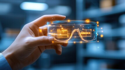 Aufkleber - Hand is holding augmented reality futuristic glasses with orange lights