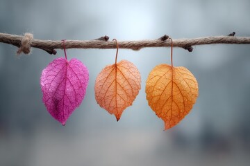 Aufkleber - Hanging leaves in vibrant colors showcasing autumn beauty in a serene outdoor setting