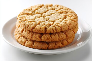 Poster - Soft and chewy cookies on a white plate ready for dessert enjoyment at a cozy gathering