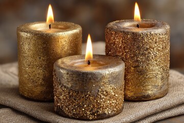 Poster - Decorative gold candles creating a warm ambiance in a cozy setting with flickering flames