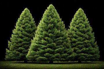 Aufkleber - Three lush green pine trees stand tall under a dark backdrop at twilight capturing summer's vibrancy and inviting serenity