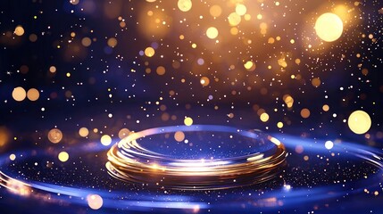 Poster - Golden light and bokeh illuminate a futuristic platform display