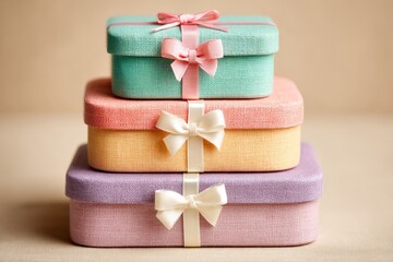 Aufkleber - Colorful stacked gift boxes with bows ready for a celebration or special occasion