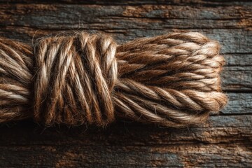 Aufkleber - Natural twine rests on rustic wooden surface showcasing texture and craftsmanship