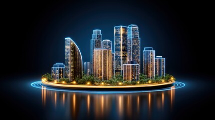Poster - A futuristic city skyline glows on an elevated platform