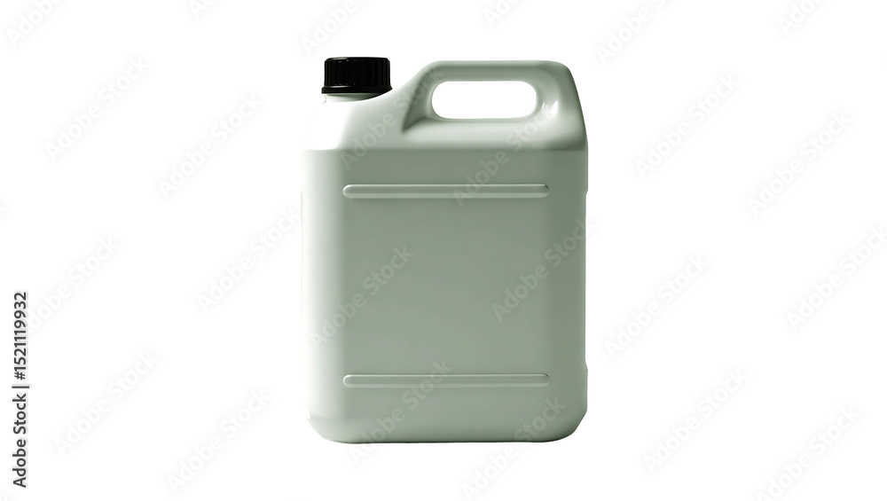 A clear plastic water bottle and various fuel canisters isolated on a white background