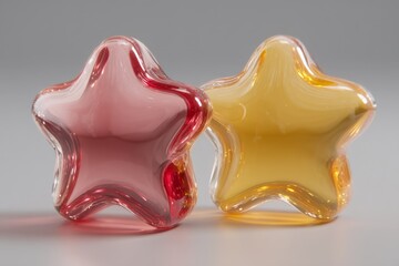 Leinwandbilder - Brightly colored star-shaped glass pieces on a neutral background showcasing their unique designs and craftsmanship