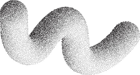 Poster - Gradient stipple shape. 3D wavy line. Noisy fluid graphic design. Swirl grainy dotted spiral. Sandy twisted textured trendy gritty illustration