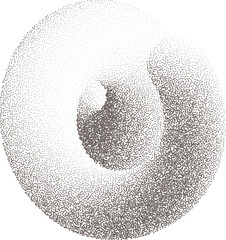 Poster - Stipple gradient shape. 3D swirl line with noise. Grainy geometric spiral with sand effect. Halftone trendy curved organic object for modern posters and graphic design.