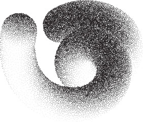 Poster - Stipple gradient shape. 3D wavy line with noise. Grainy geometric spiral with sand effect. Halftone trendy curved organic objects for modern poster and graphic design