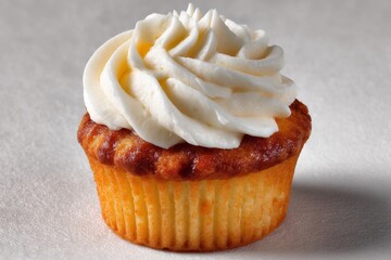Poster - Delicious vanilla cupcake topped with creamy frosting on a neutral background