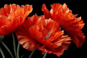 Aufkleber - Vibrant orange poppies arranged artistically against a dark background showcasing their detailed petals and textures