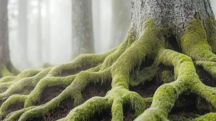 Poster - A close-up view of a tree trunk covered in lush green moss