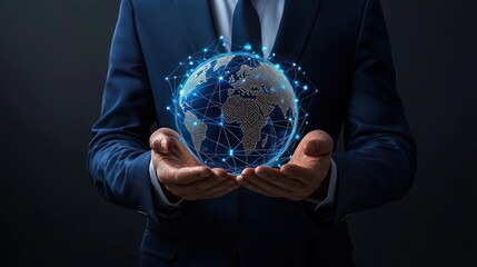 Poster - Businessman holding digital globe representing global network connectivity