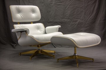 Aufkleber - Elegant modern chair with matching ottoman set against a dark backdrop in a stylish interior setting