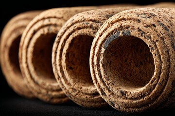 Poster - Unique cork materials displayed in a close-up setting showcasing their texture and form in a studio background