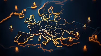Poster - Illuminated map of europe displaying connections and human presence