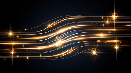 Poster - Golden luminous lines moving across a dark abstract background